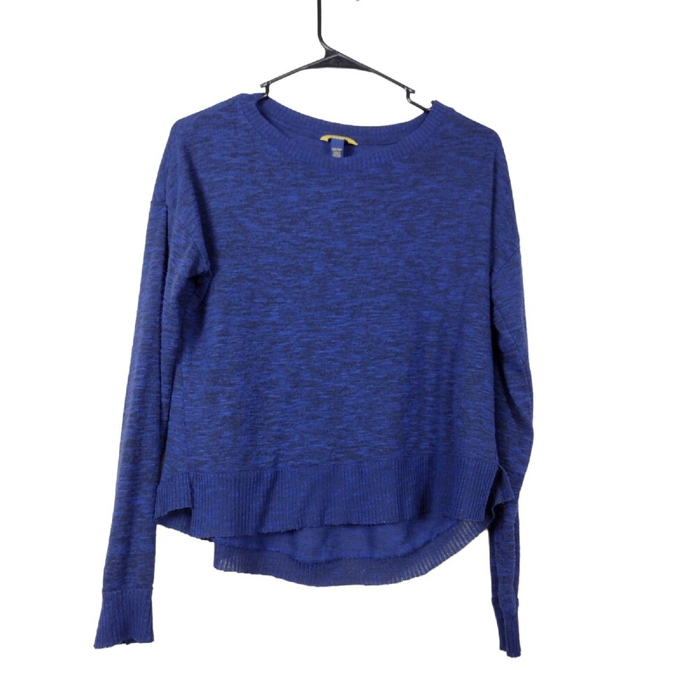 Prince & Fox Womens XS Shirt Blue Black Cropped Stretch High Low Raw Edge